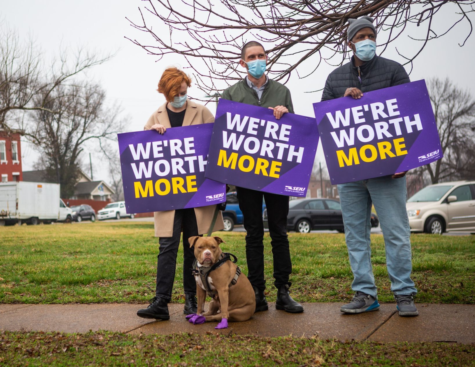 Protesters gather outside Blue Circle Rehab and Nursing